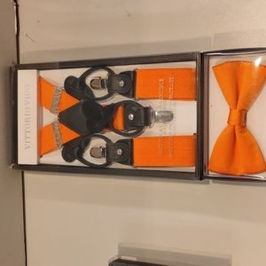 PACKAGE BUNDLE Orange Vico Button & Clip Convertible Suspenders bowtie included